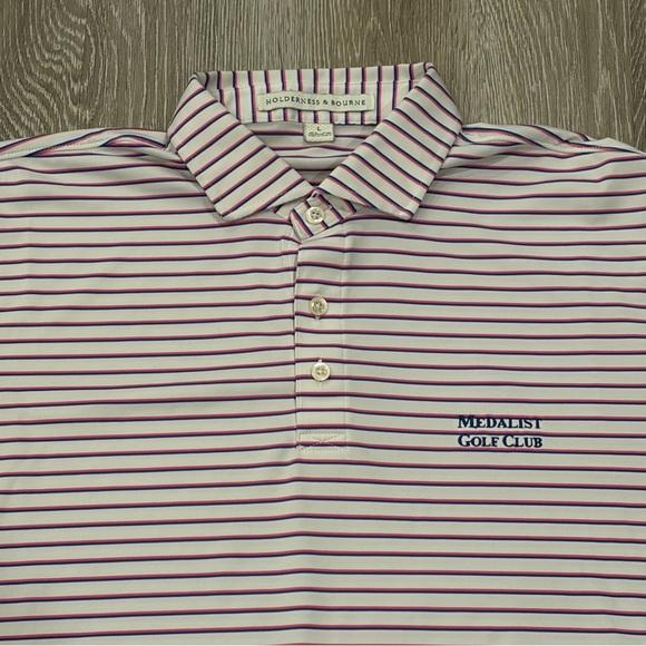 Holderness & Bourne Other - Holderness & Bourne Sutton Polo Shirt Mens Large White Stripe Medalist Golf Club